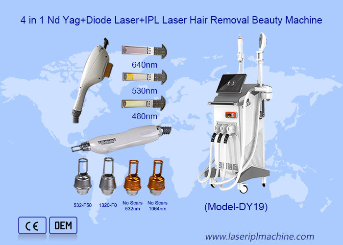 3 IN 1 Nd Yag 808nm ダイオードレーザー タトゥー除去 IPL アクネ治療機